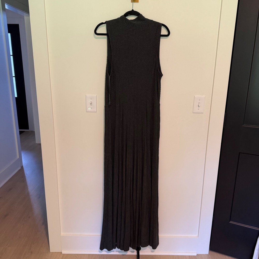 Anthropologie Charcoal Grey Ribbed Knit Mock Neck Sleeveless Maxi Dress XL - Picture 3 of 4